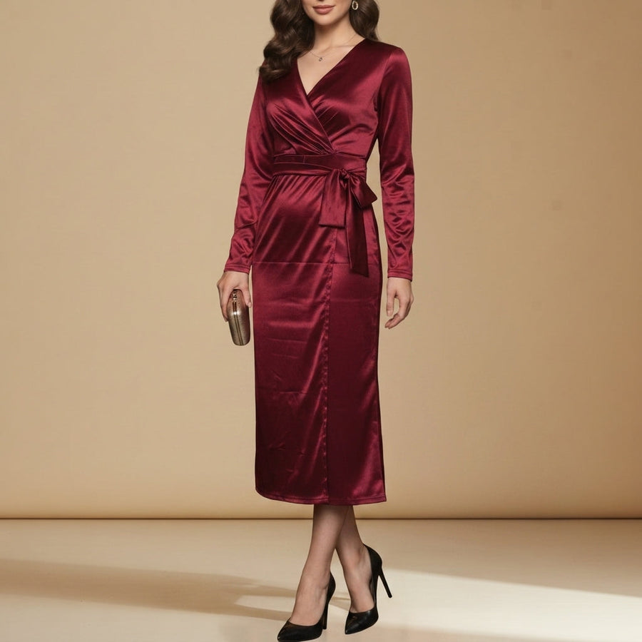 Isabella | Tropea Satin Wrap Midi Dress