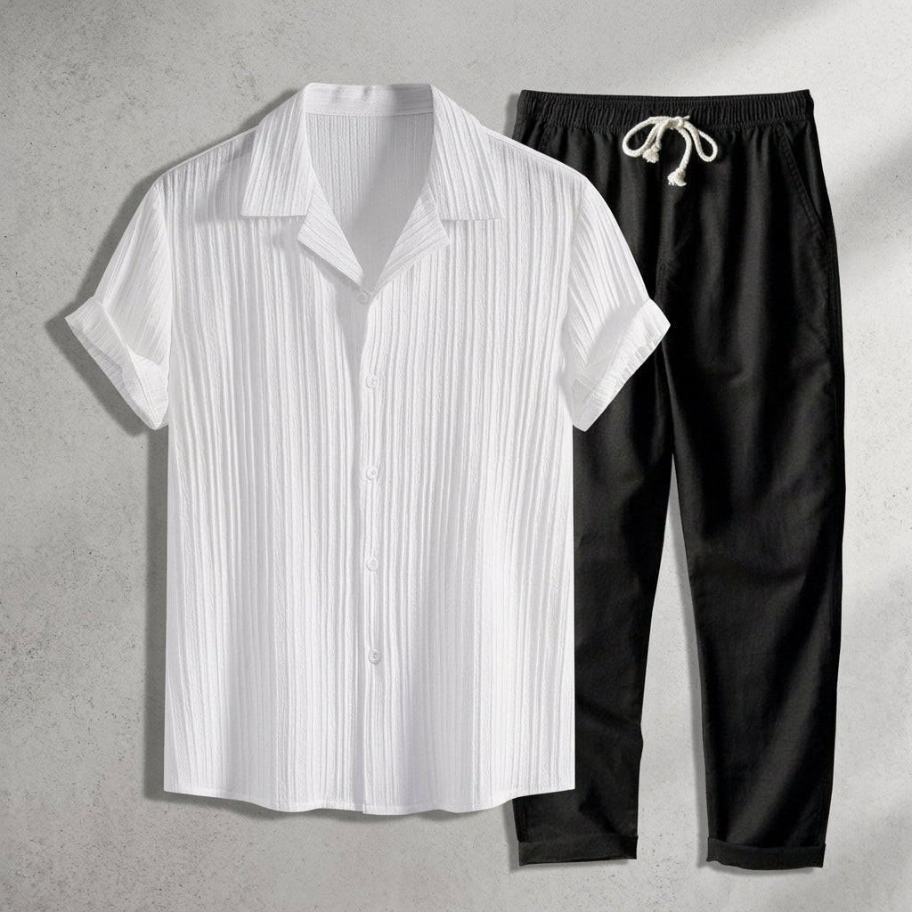 Jacob | Santorini Pleated Short Sleeve Shirt Set