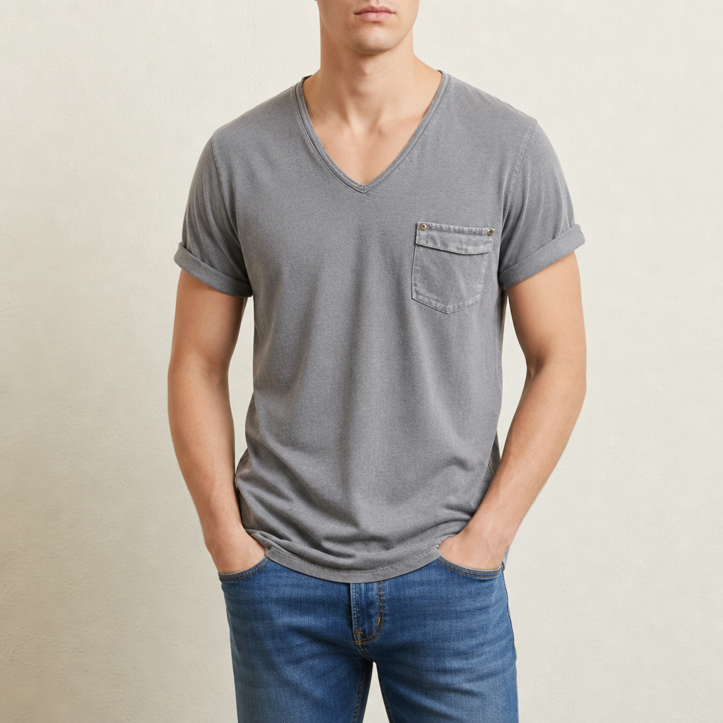 James | Beziers Deep V-Neck Pocket Tee