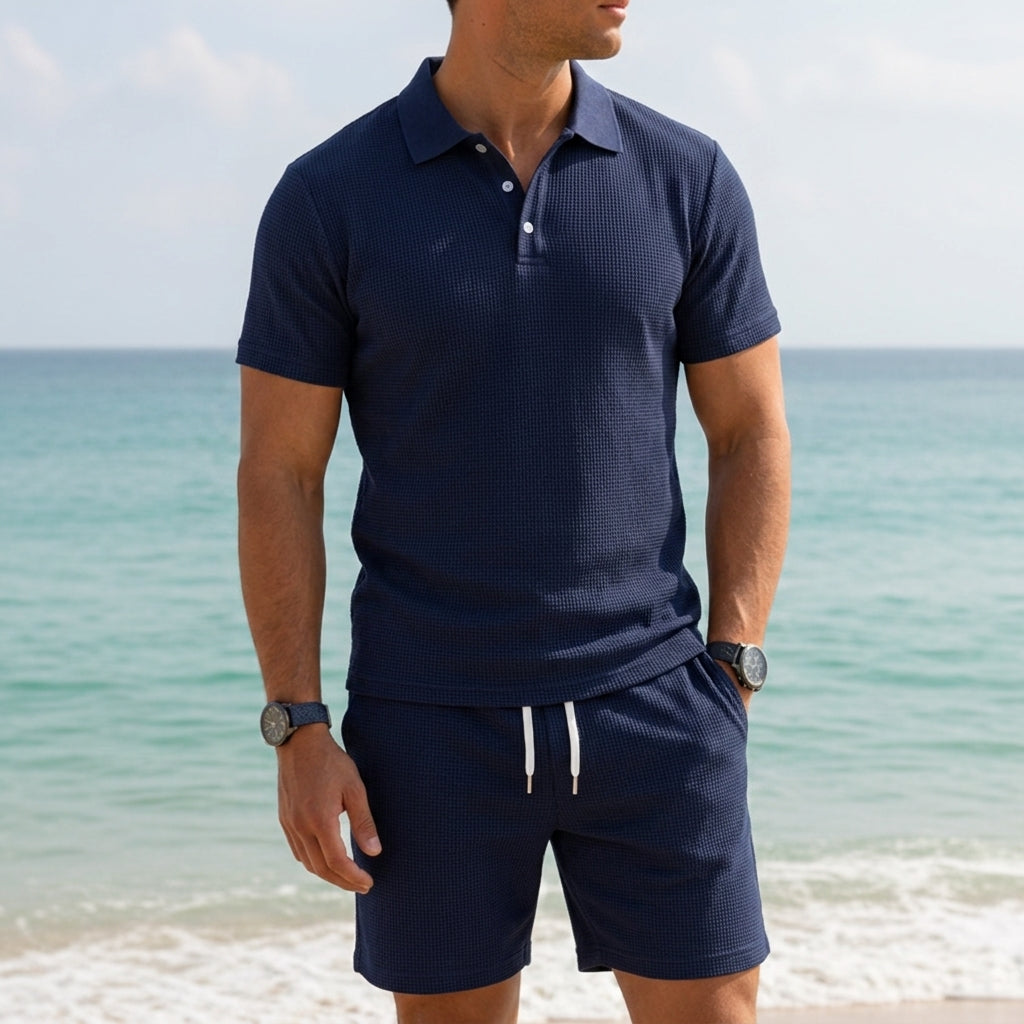 Jonathan | Riviera Waffle-Knit Polo & Shorts Set