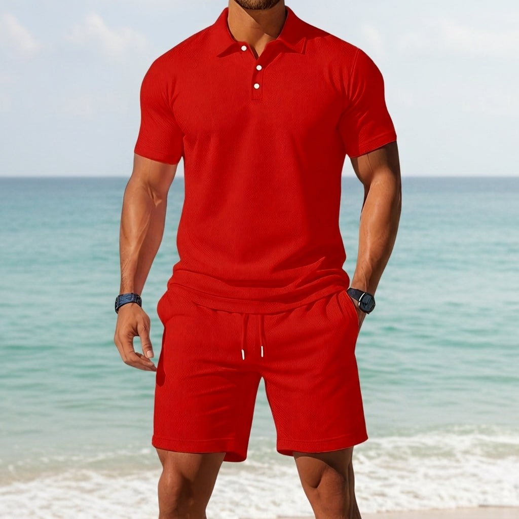 Jonathan | Riviera Waffle-Knit Polo & Shorts Set