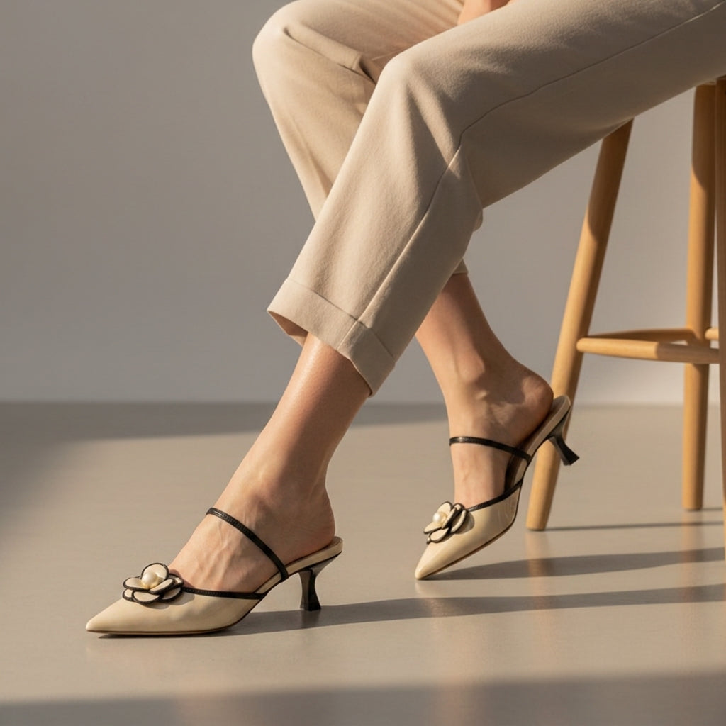 Leah | Arezzo Floral Kitten Heel Mules