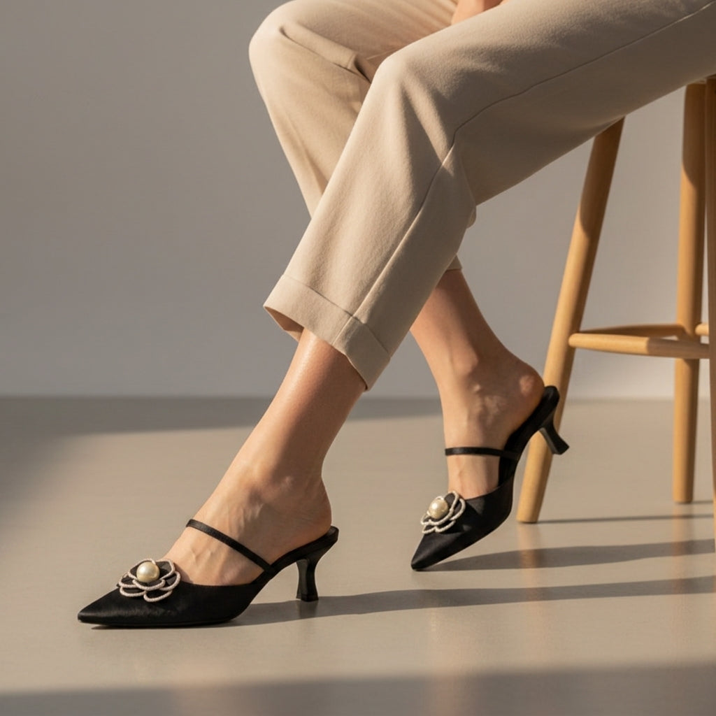 Leah | Arezzo Floral Kitten Heel Mules
