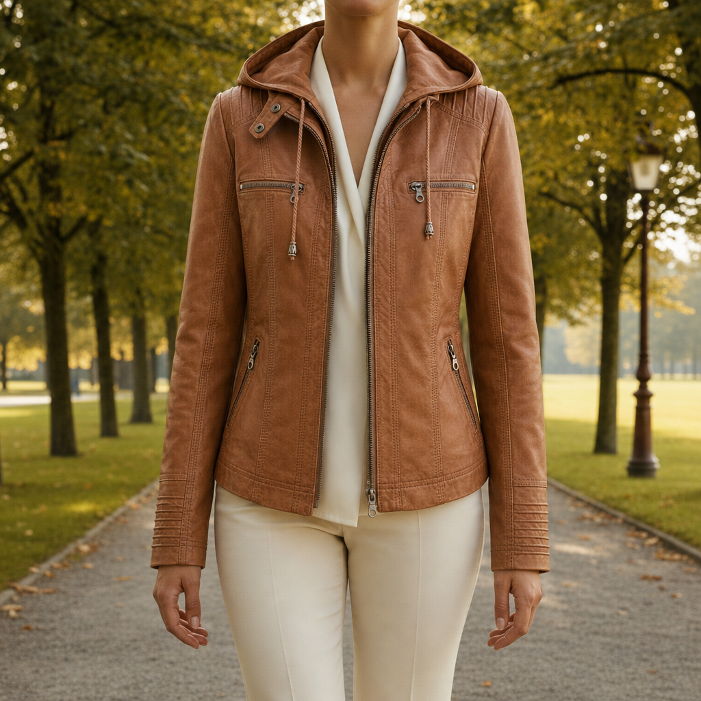 Leah | Kyrenia Hooded Moto Leather Jacket