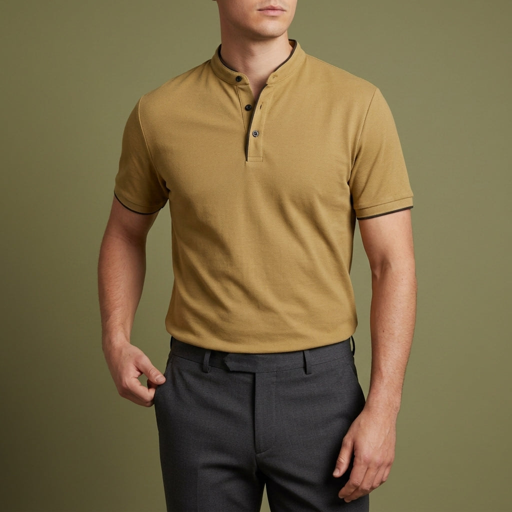 Logan | Patmos Collarless Band Collar Polo