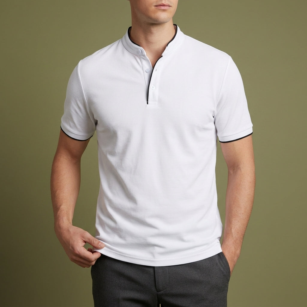 Logan | Patmos Collarless Band Collar Polo