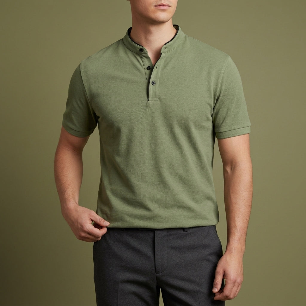 Logan | Patmos Collarless Band Collar Polo