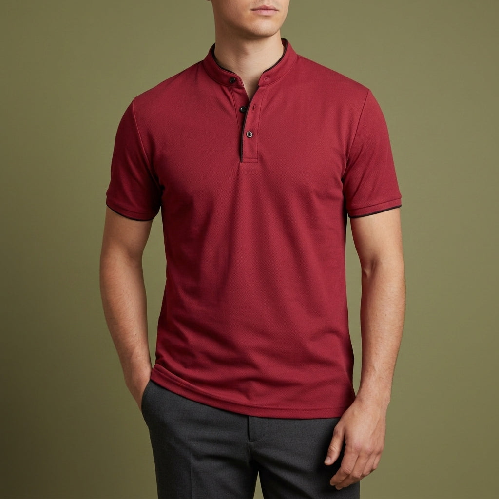 Logan | Patmos Collarless Band Collar Polo