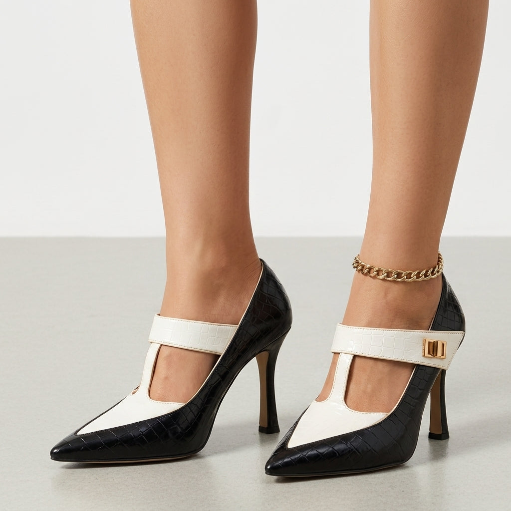 Lucy | Sorrento Croc T-Strap Heels