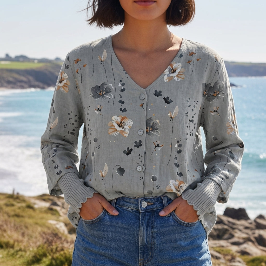 Madison | Lucía Three-Quarter Sleeve Floral Linen Blouse