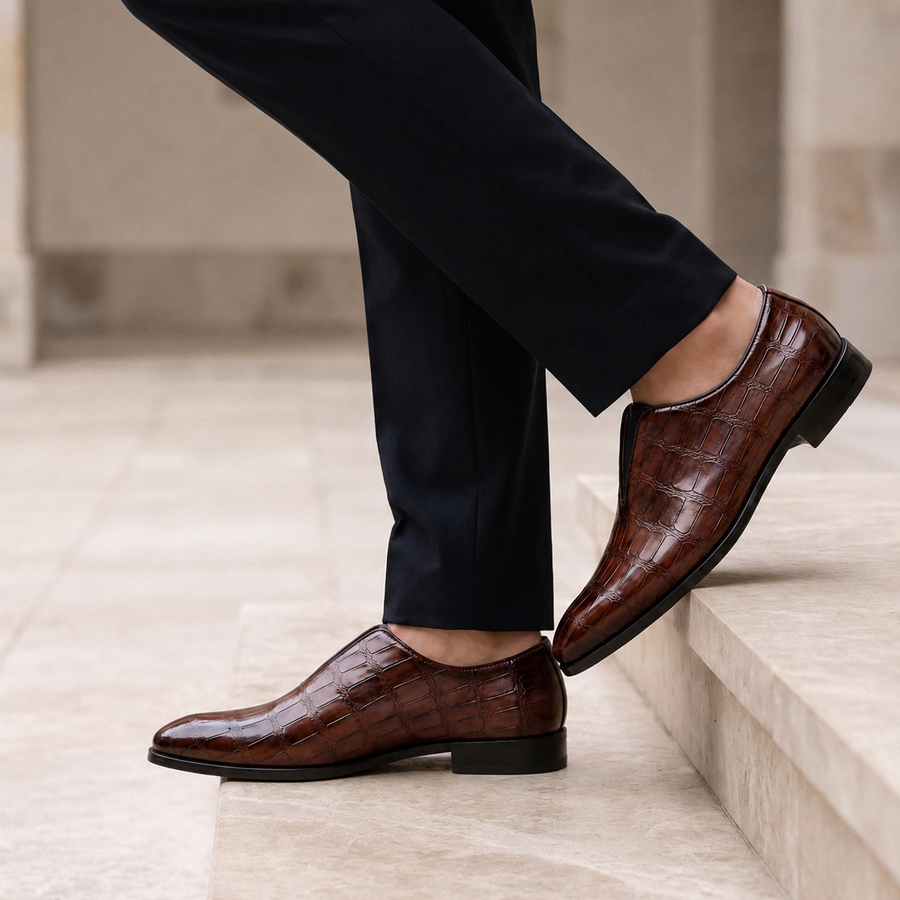 Mateo | Sibenik Croc Embossed Leather Loafers