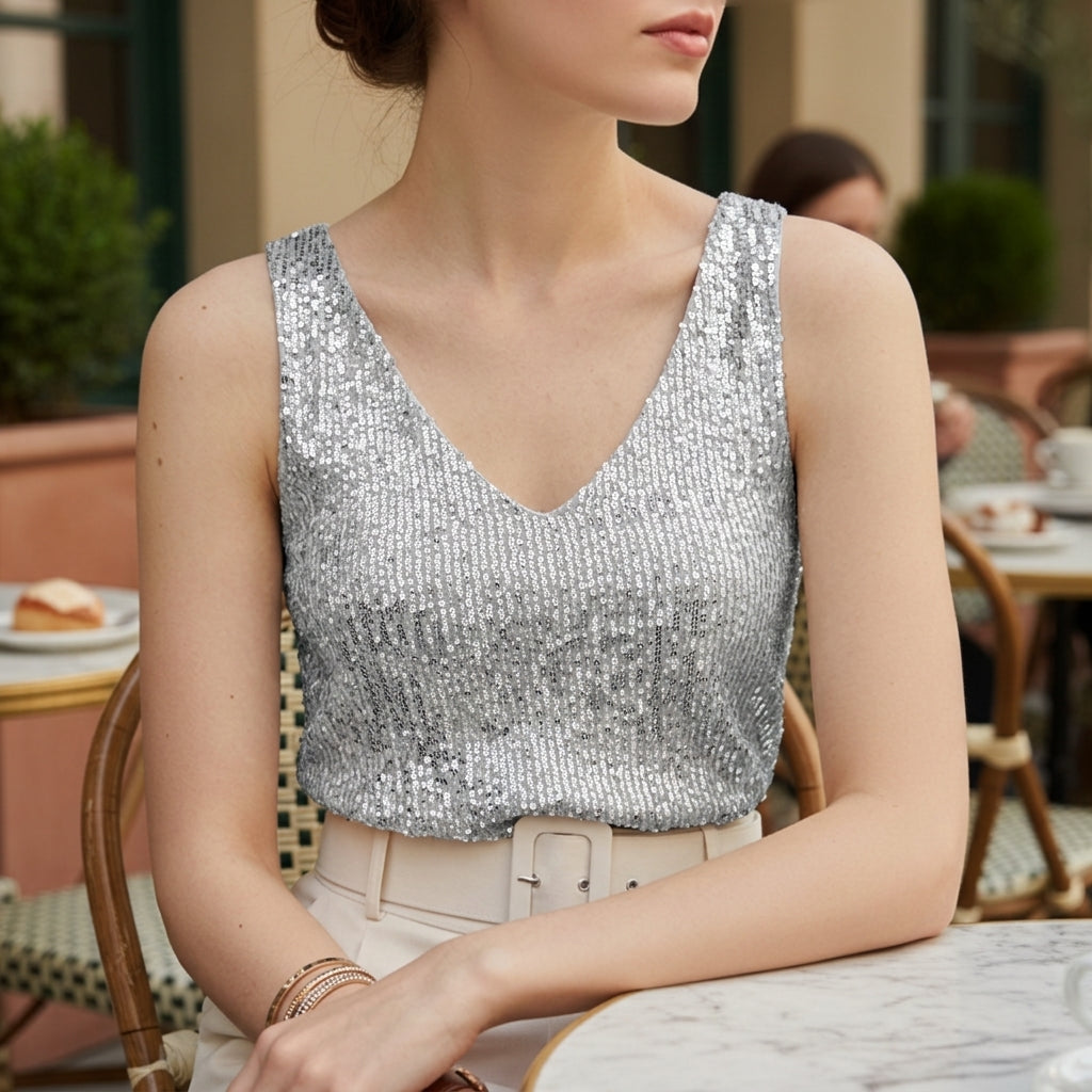 Maya | Cassis Sequin V-Neck Tank Top