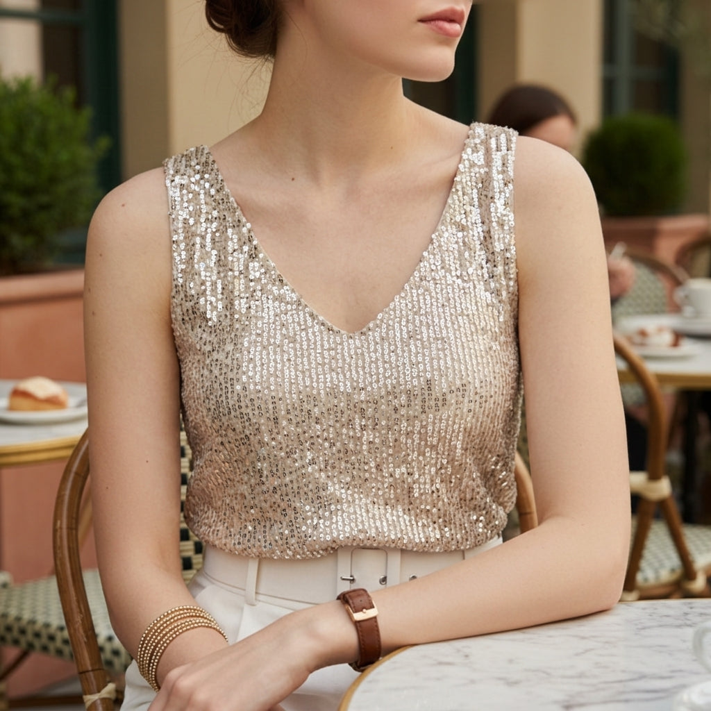 Maya | Cassis Sequin V-Neck Tank Top