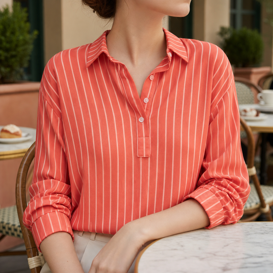 Mia | Folegandros Striped Button-Up Blouse