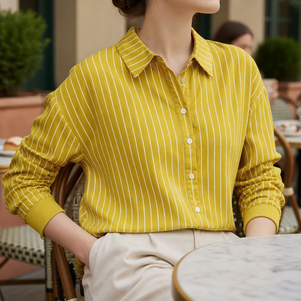 Mia | Folegandros Striped Button-Up Blouse