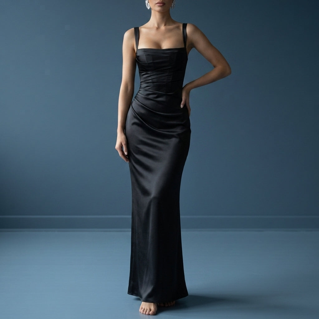 Mia | Lefkada Satin Ruched Maxi Dress
