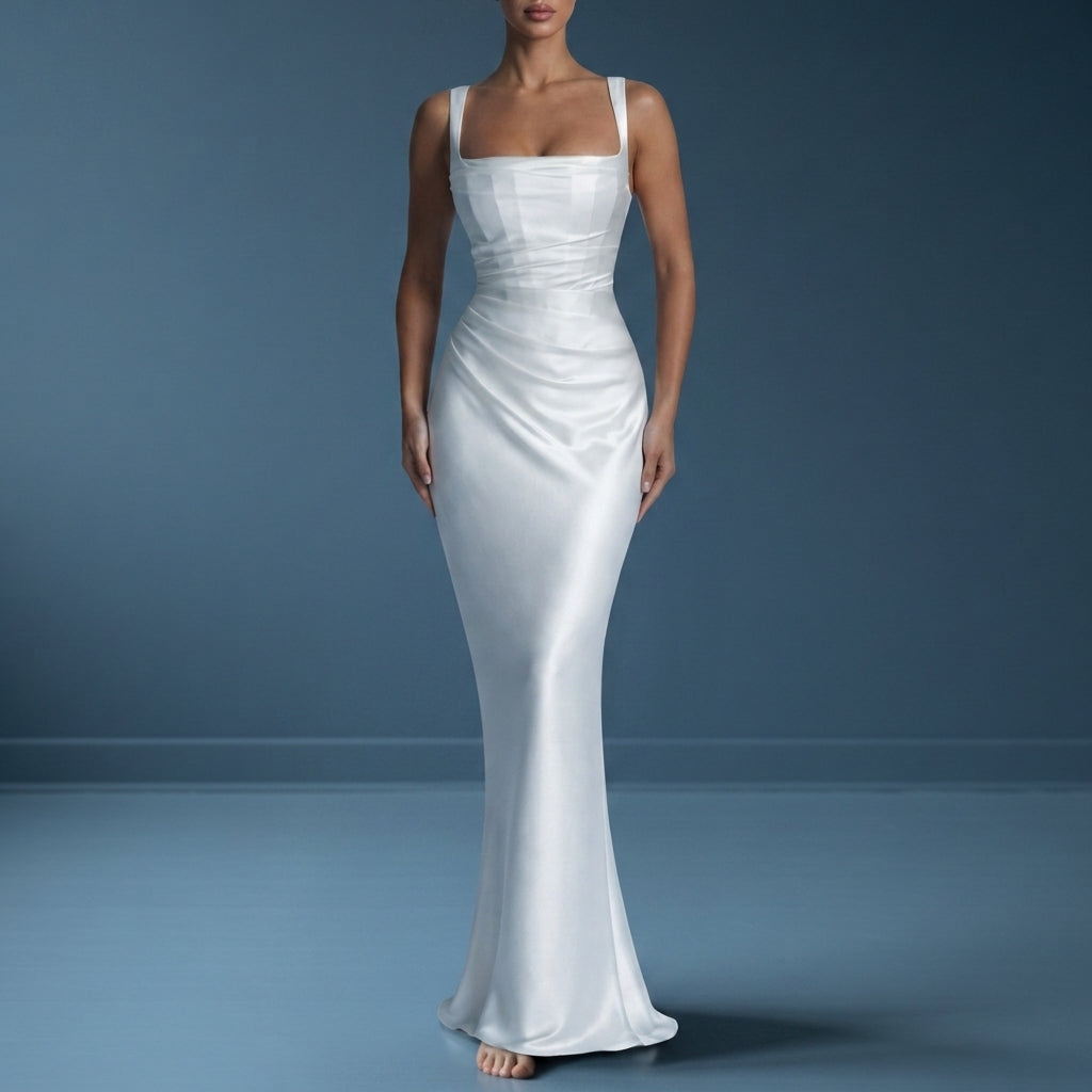 Mia | Lefkada Satin Ruched Maxi Dress
