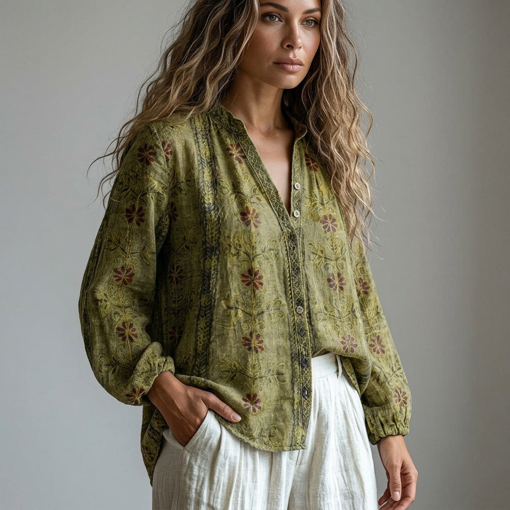 Mia | Vence Leaf Print Blouse