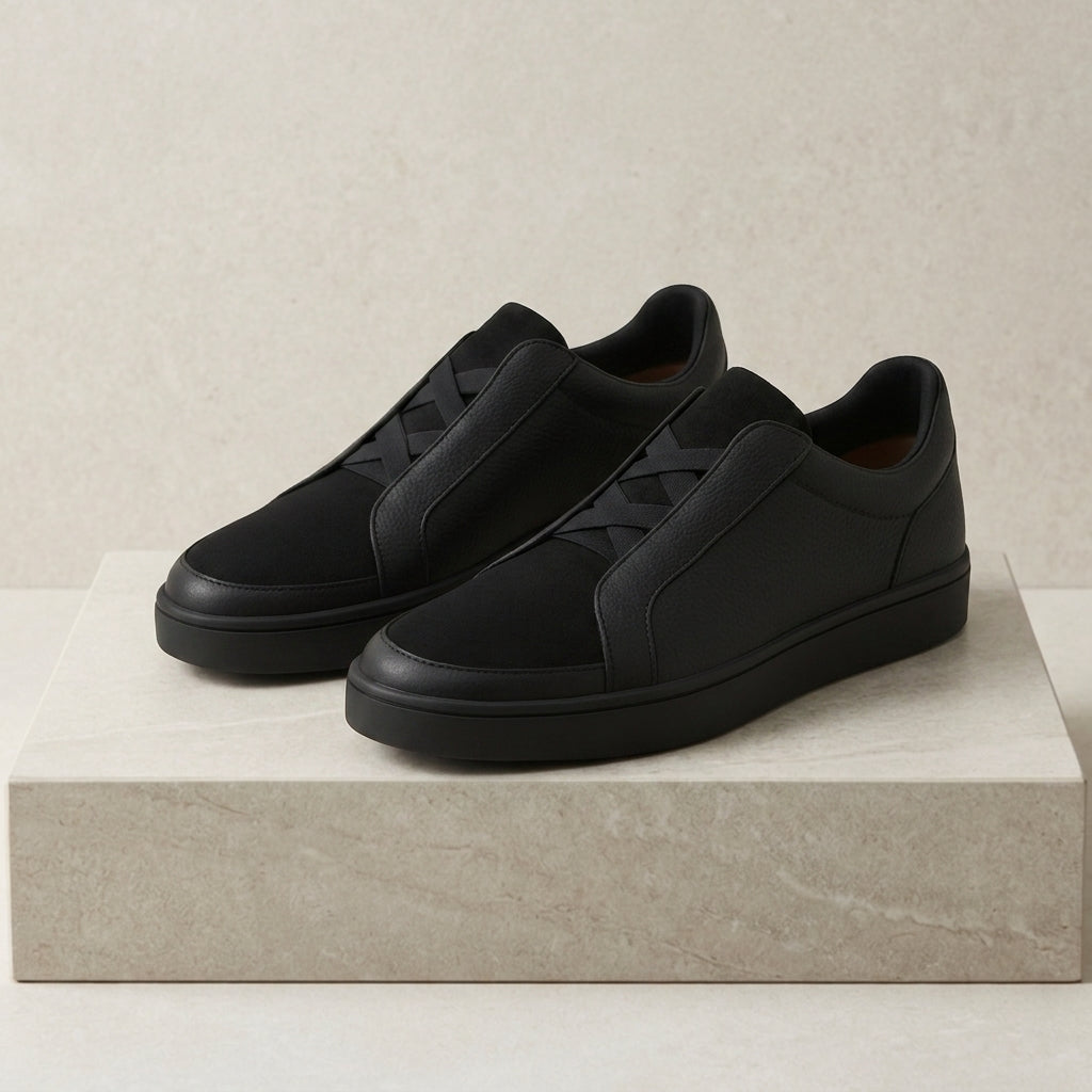 Michael | Obsidian Tonal Leather Slip-On Trainer