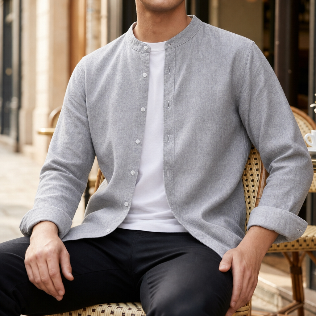 Michael | Sesimbra Linen Band Collar Shirt