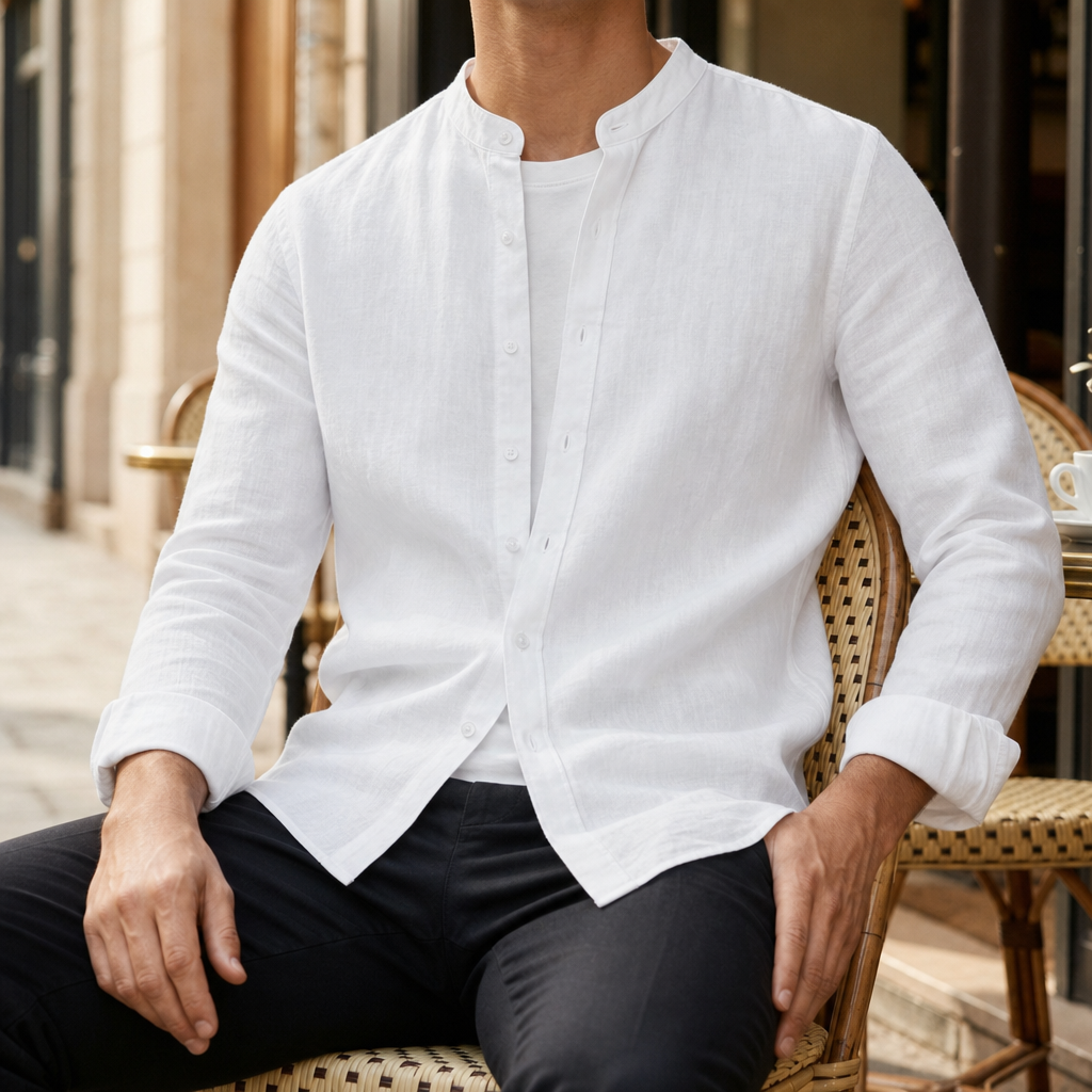 Michael | Sesimbra Linen Band Collar Shirt