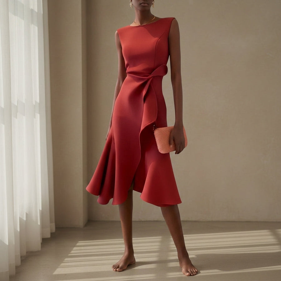 Mila | Cascade Asymmetric Draped Midi Dress