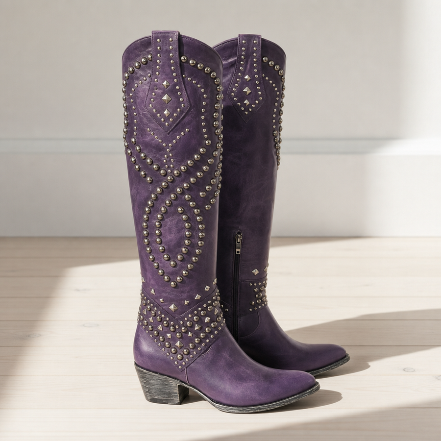 Mila | Sagres Studded Western Knee-High Boots