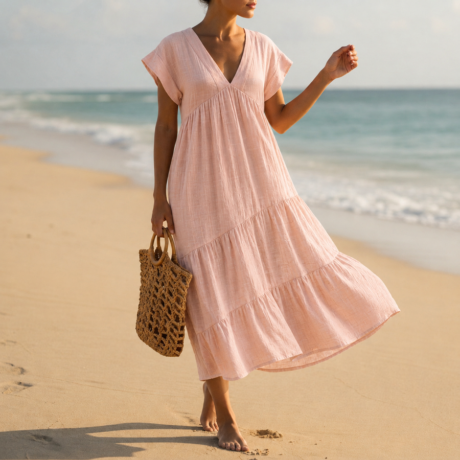 Nora | Estepona Tiered V-Neck Midi Dress