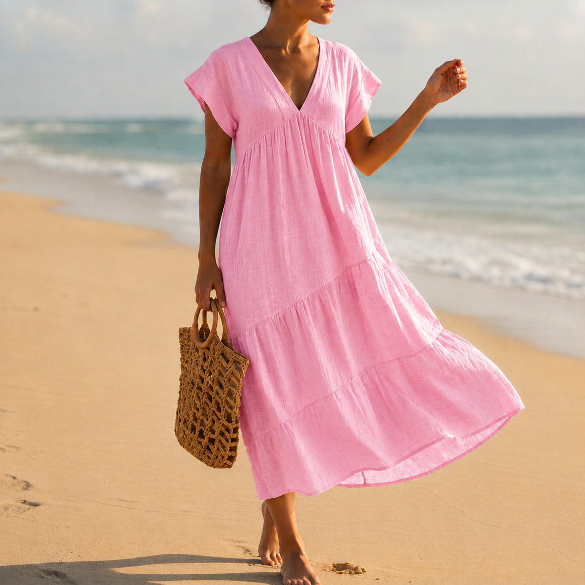 Nora | Estepona Tiered V-Neck Midi Dress