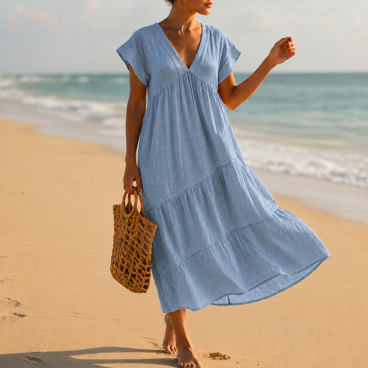 Nora | Estepona Tiered V-Neck Midi Dress