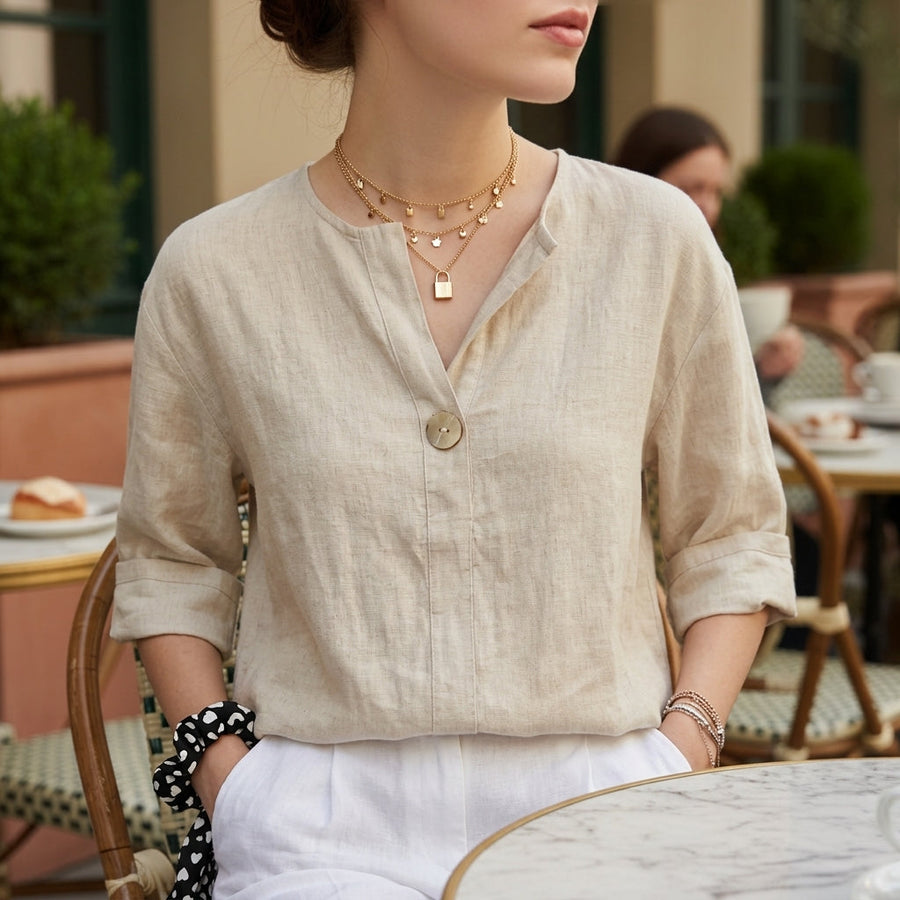 Nova | Perugia Women's V-Neck Casual Linen Blouse