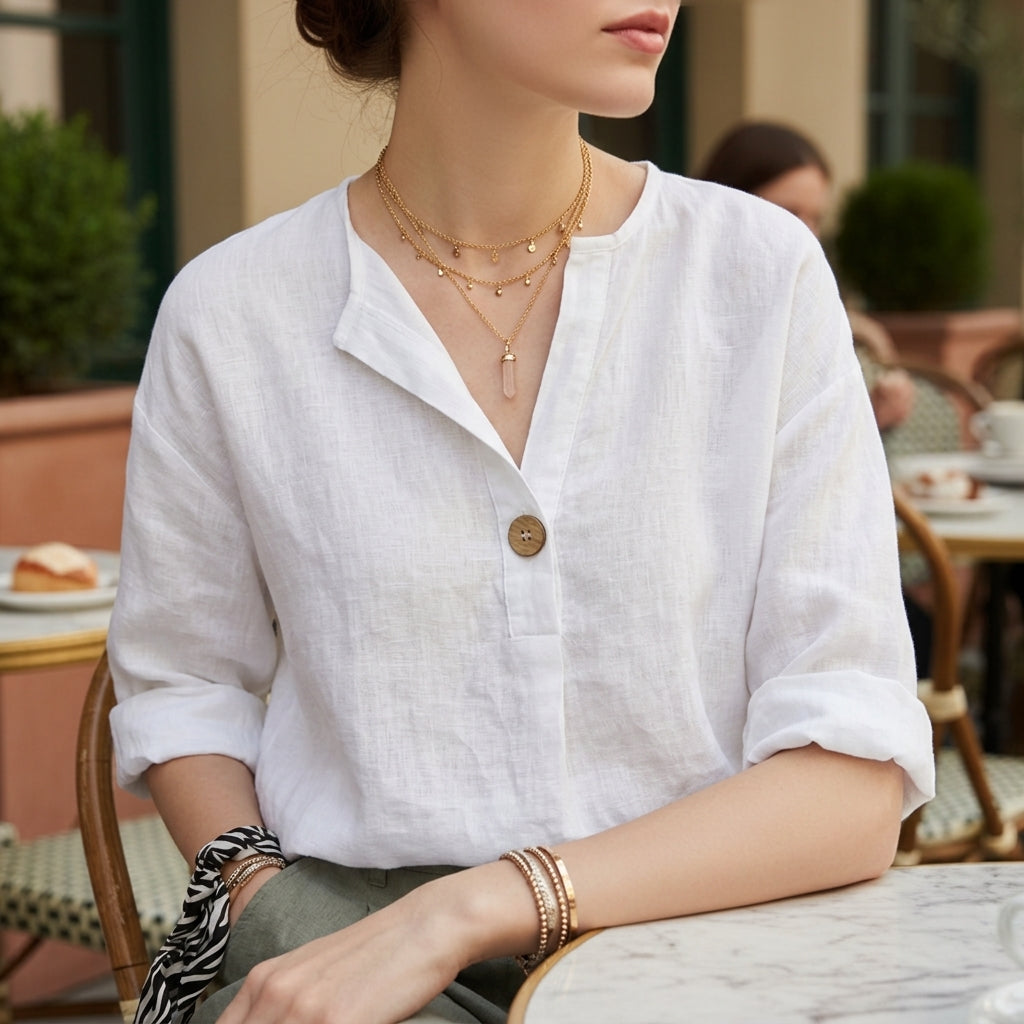 Nova | Perugia Women's V-Neck Casual Linen Blouse