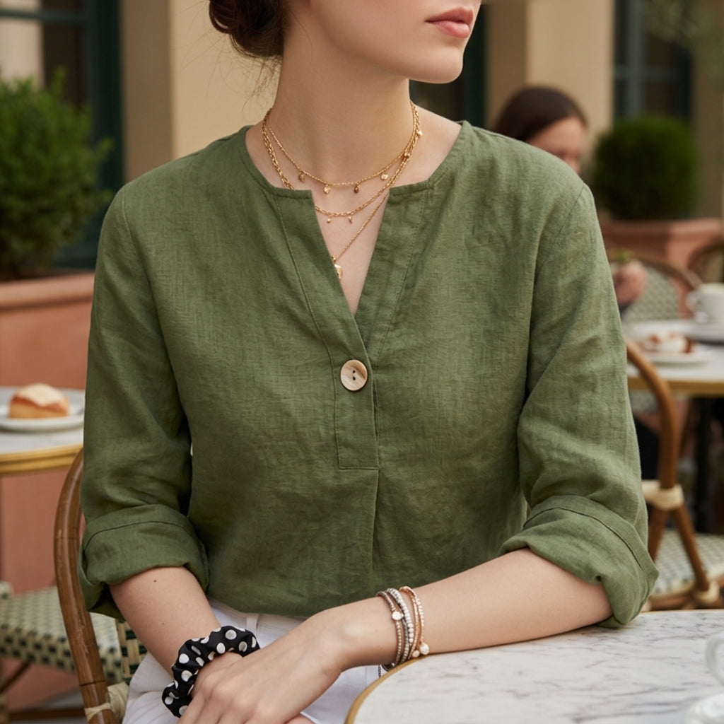 Nova | Perugia Women's V-Neck Casual Linen Blouse