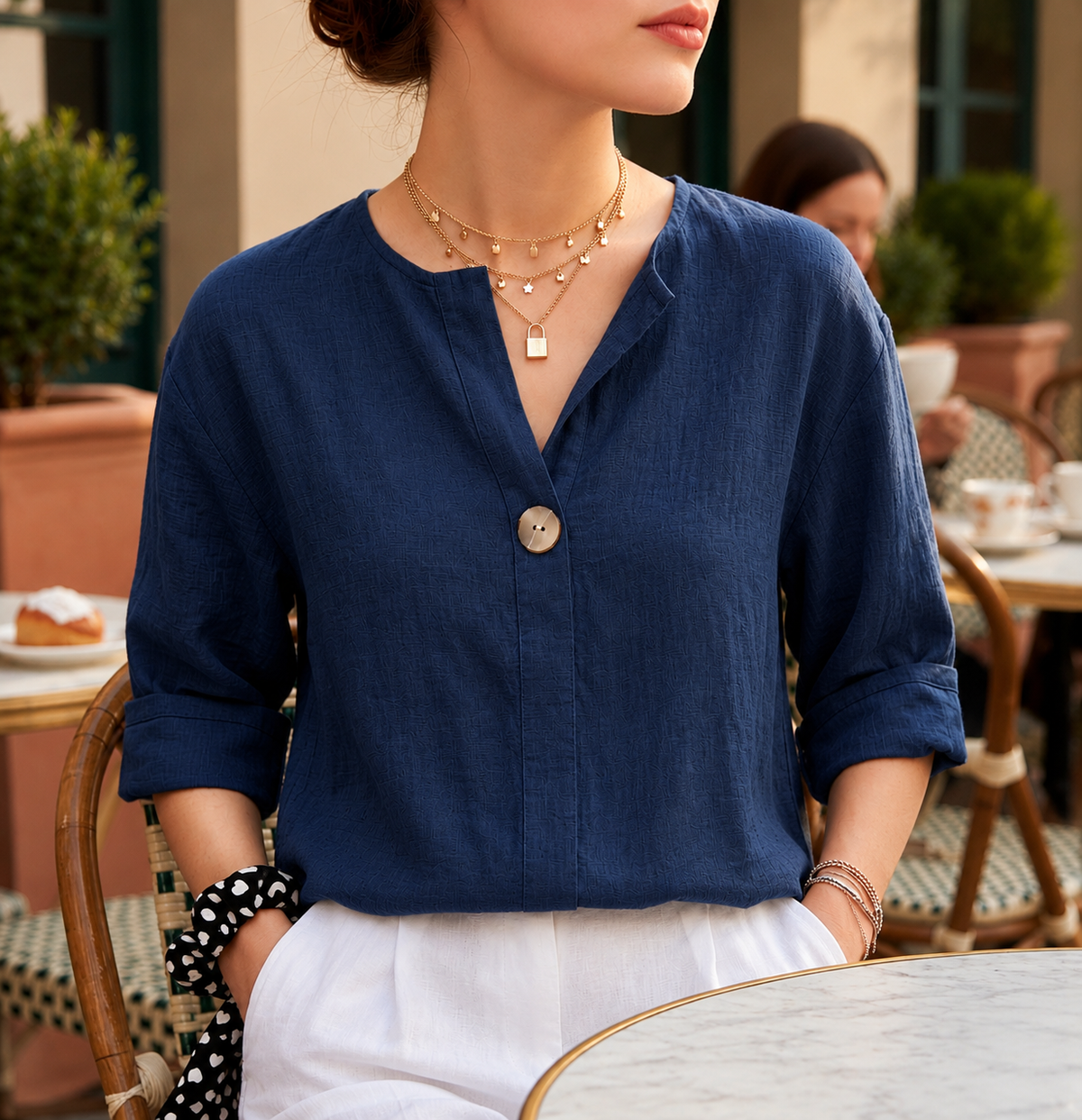 Nova | Perugia Women's V-Neck Casual Linen Blouse