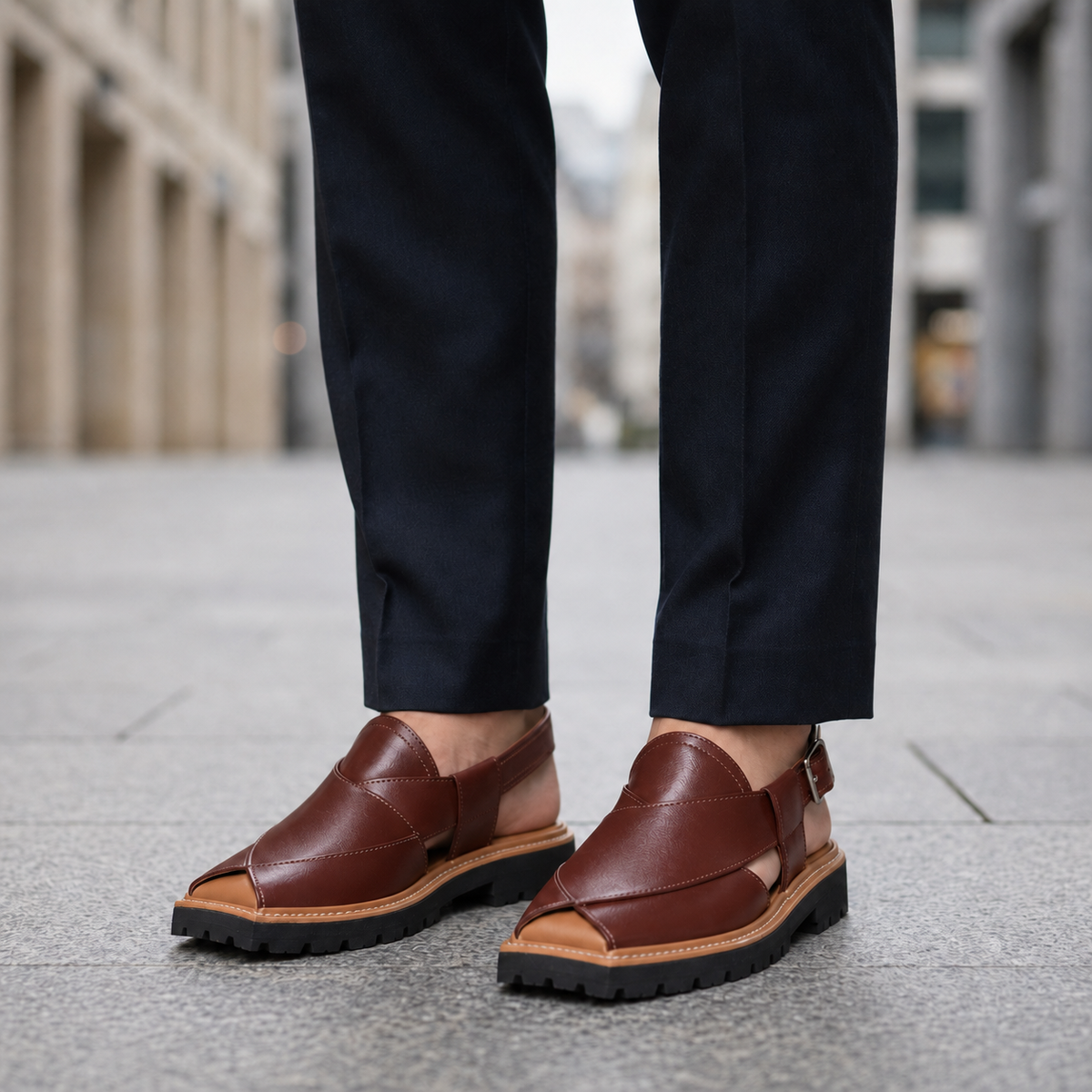 Oliver | Ceret Rugged Leather Peshawari Sandals