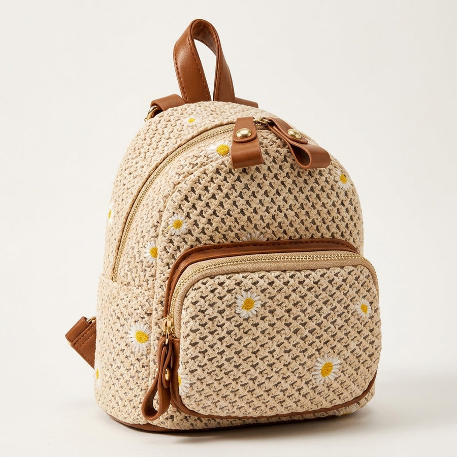 Olivia | Ibiza Daisy Embroidered Straw Backpack