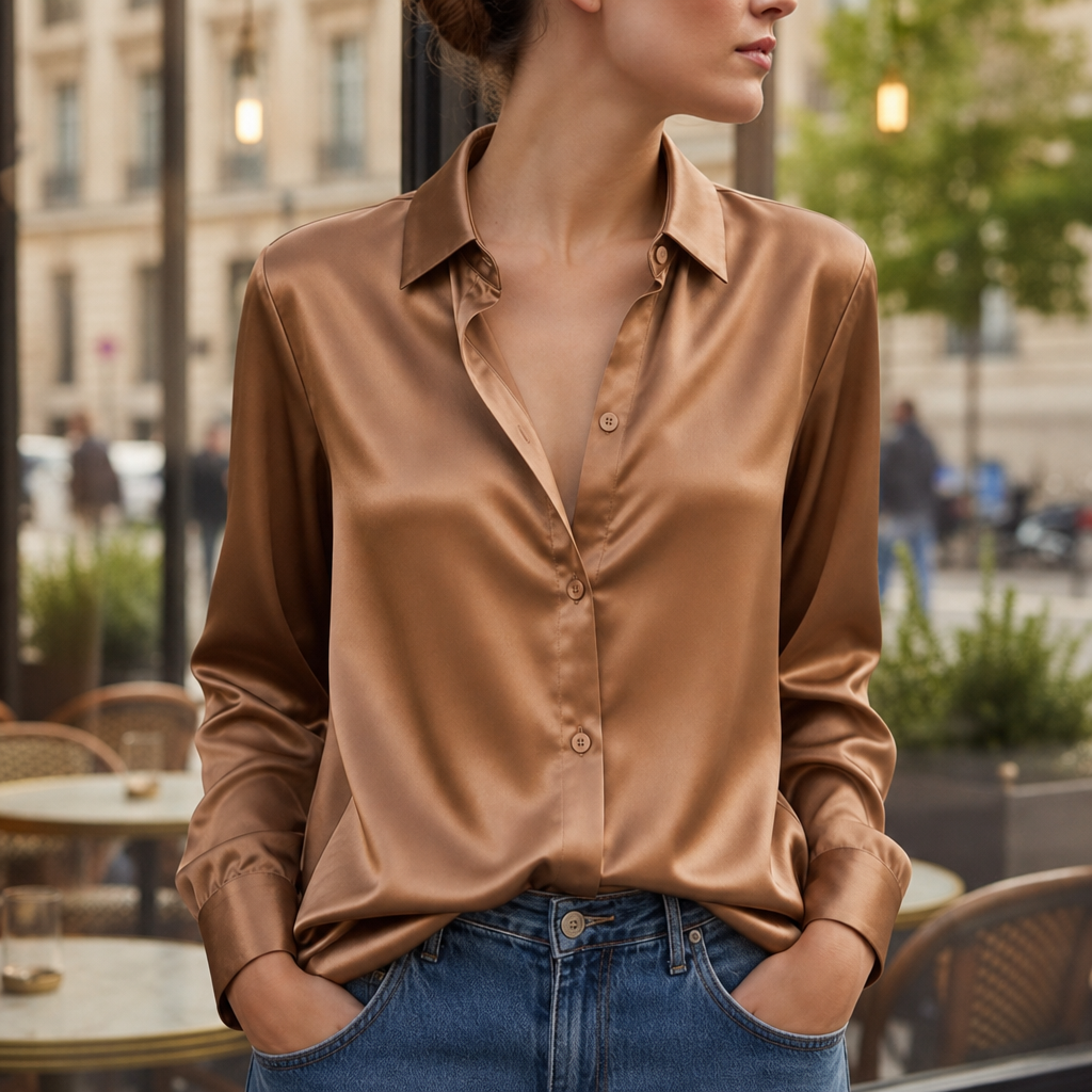 Olivia | Sifnos Satin Button-Down Blouse