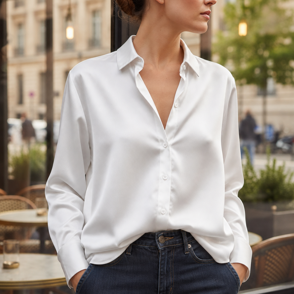 Olivia | Sifnos Satin Button-Down Blouse