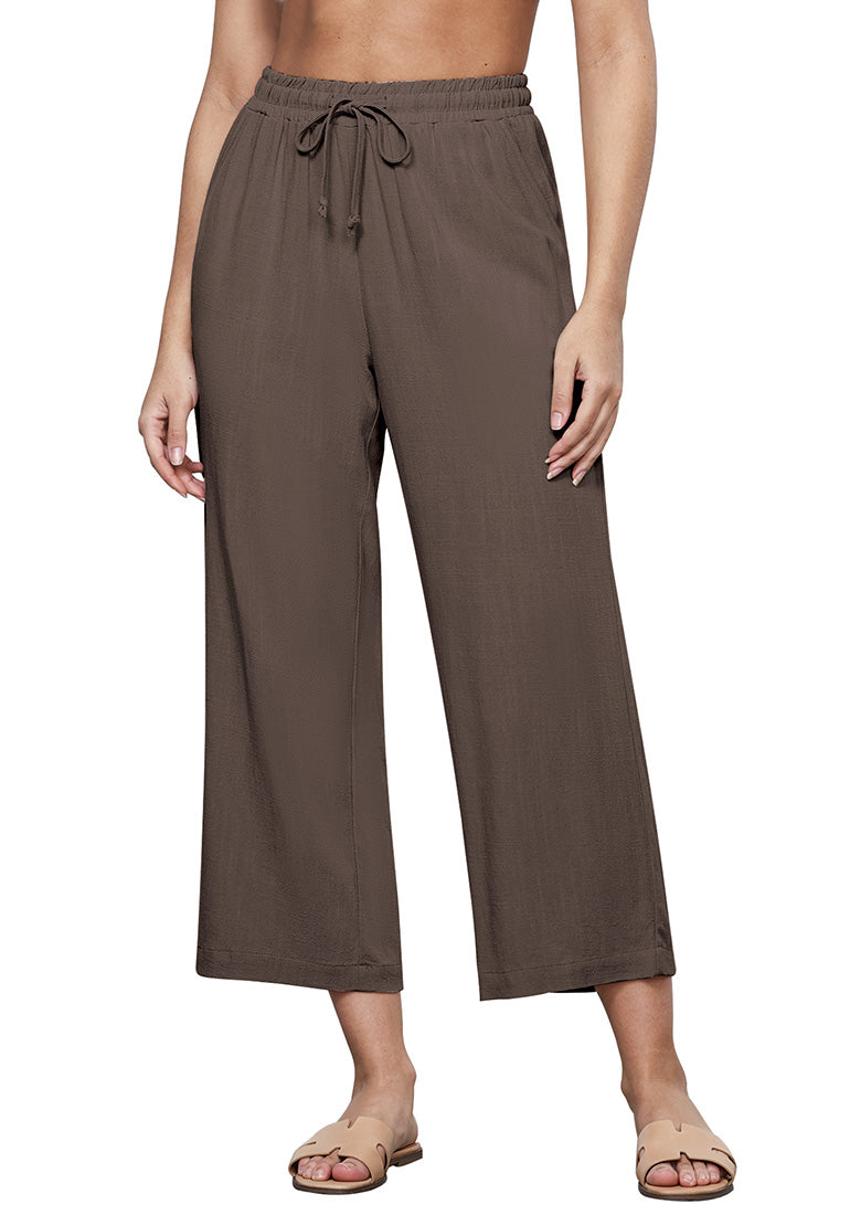 Women's Linen Blend Elastic-Waist High-Waist Wide-Leg Trousers – detail