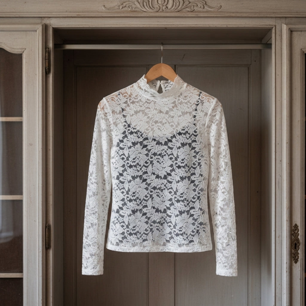 Piper | Nisyros Floral Lace High-Neck Blouse