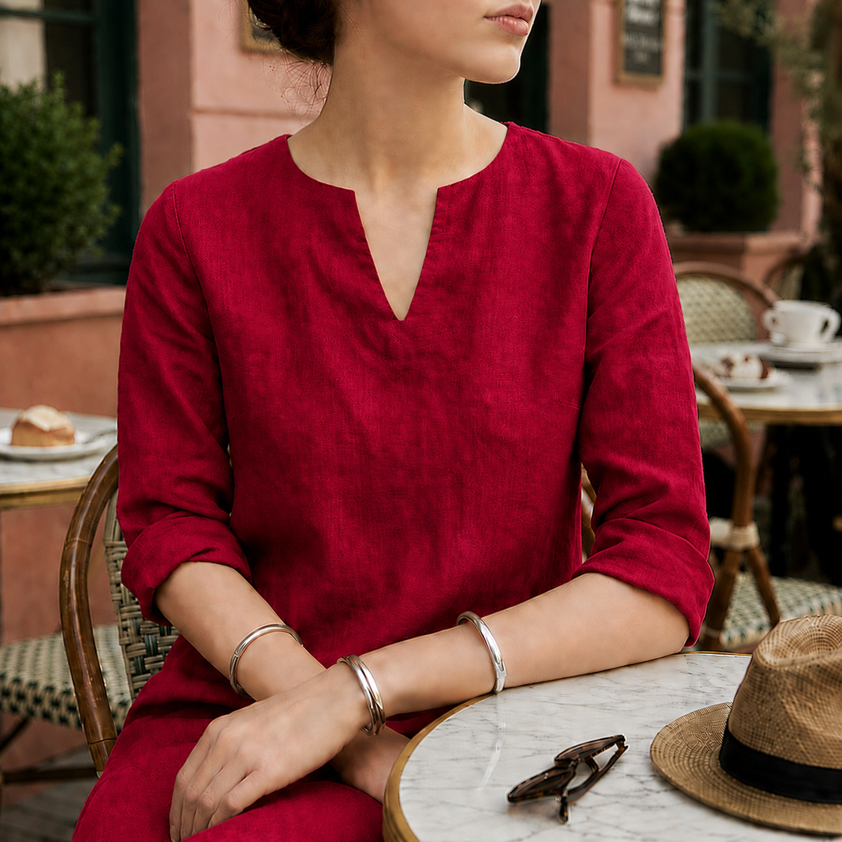 Piper | Sorrento Women's V-Neck Linen Midi Dress
