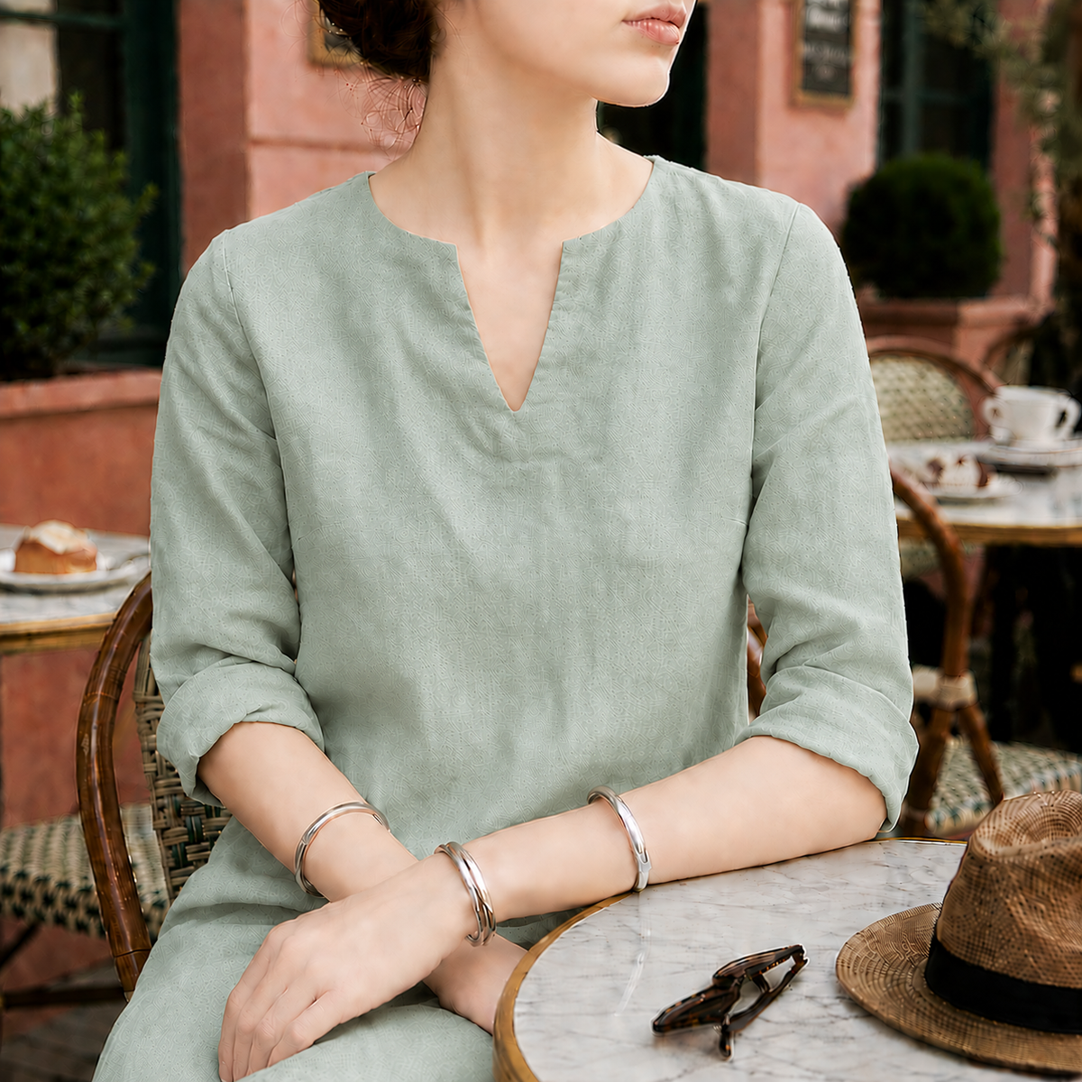 Piper | Sorrento Women's V-Neck Linen Midi Dress