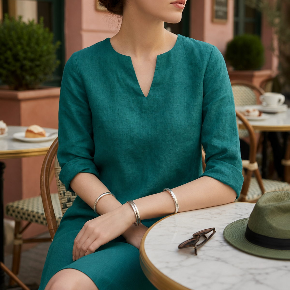 Piper | Sorrento Women's V-Neck Linen Midi Dress