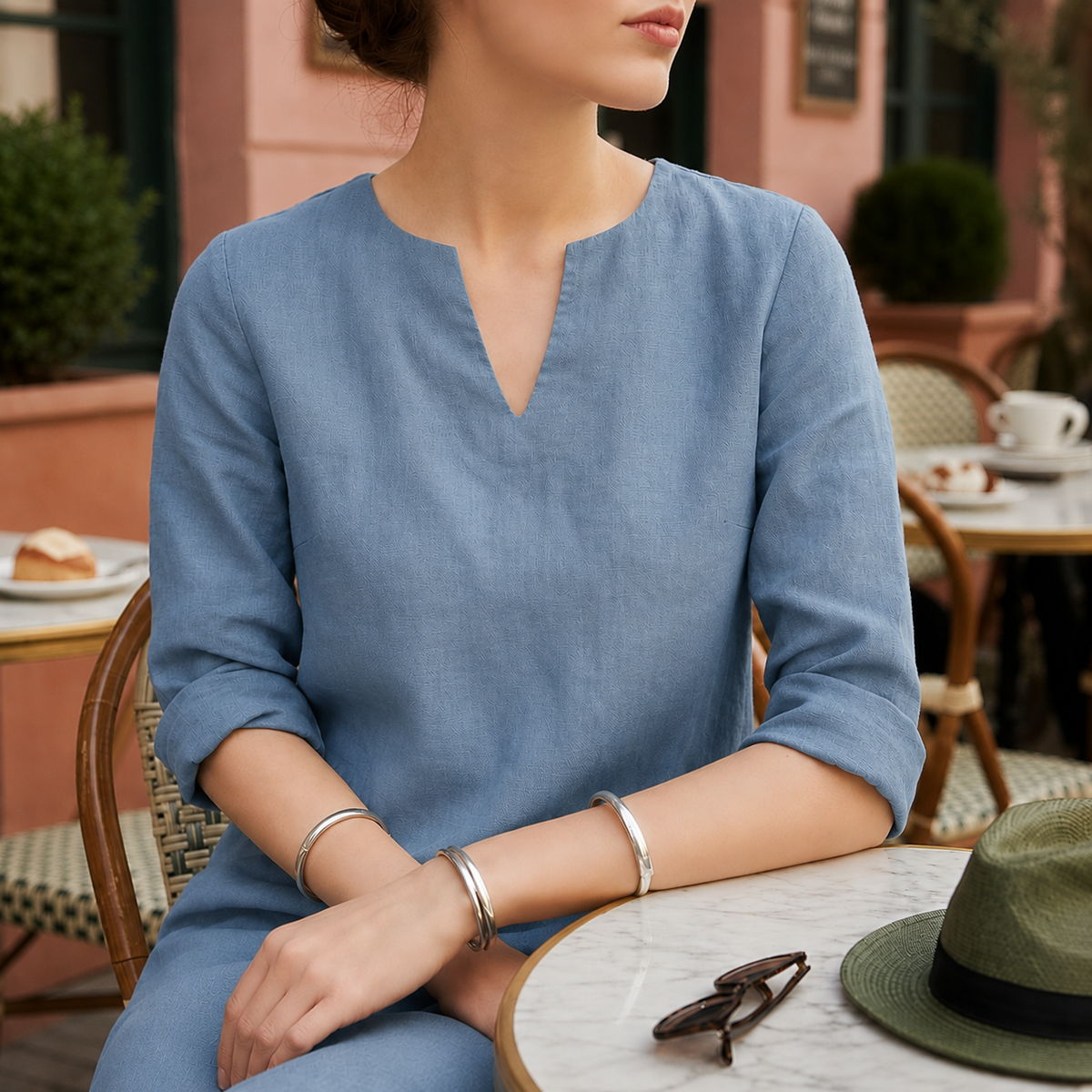 Piper | Sorrento Women's V-Neck Linen Midi Dress