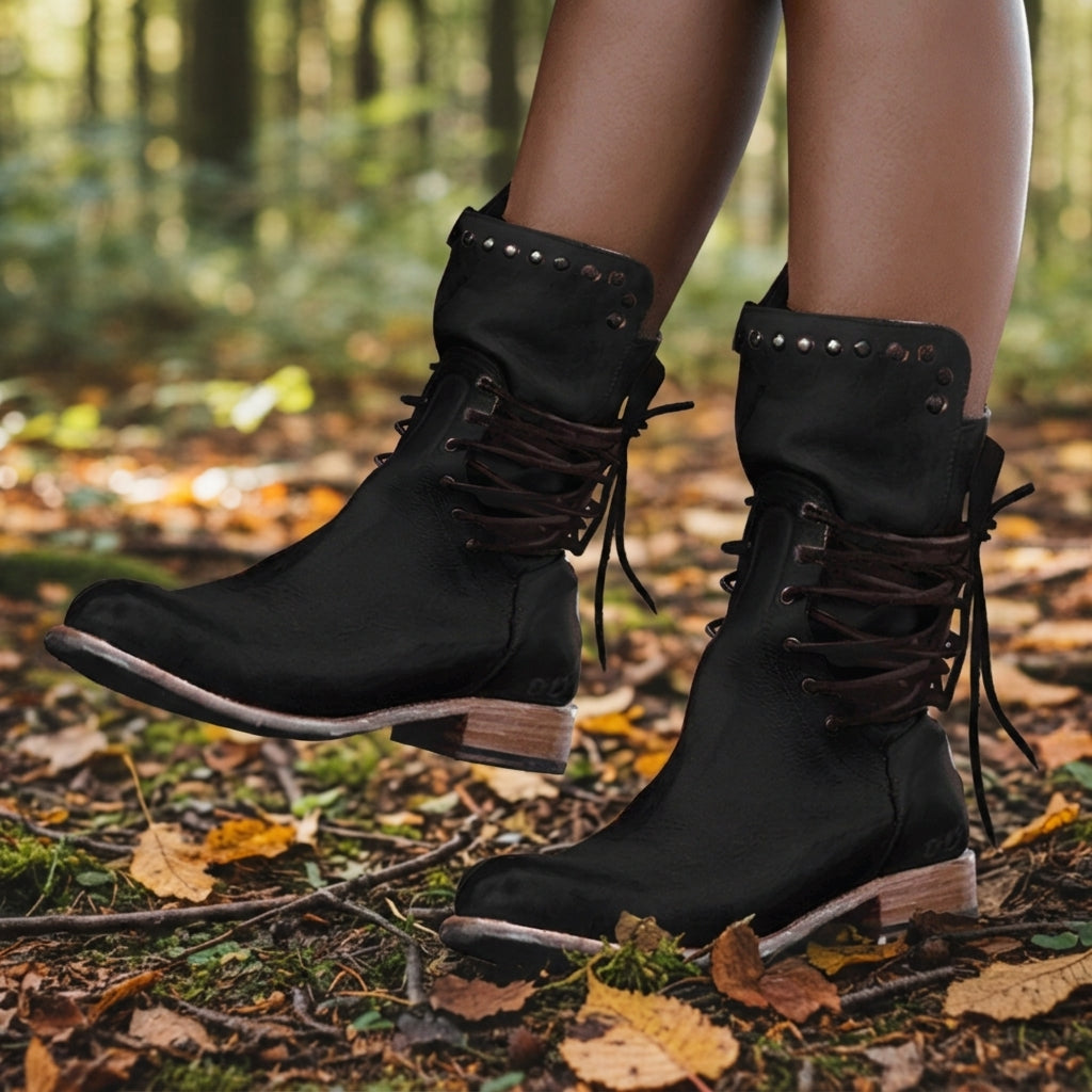 Riley | Frontier Studded Lace-Up Mid-Calf Boot