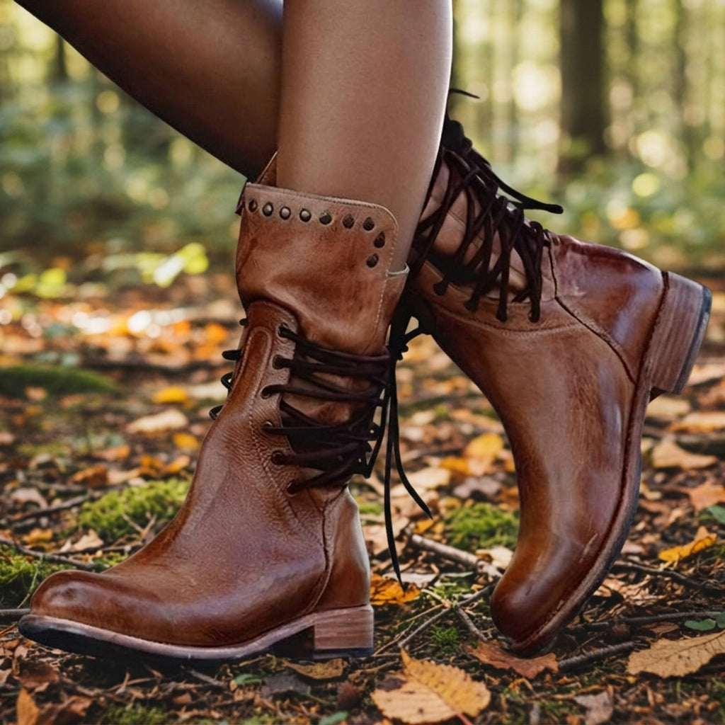 Riley | Frontier Studded Lace-Up Mid-Calf Boot