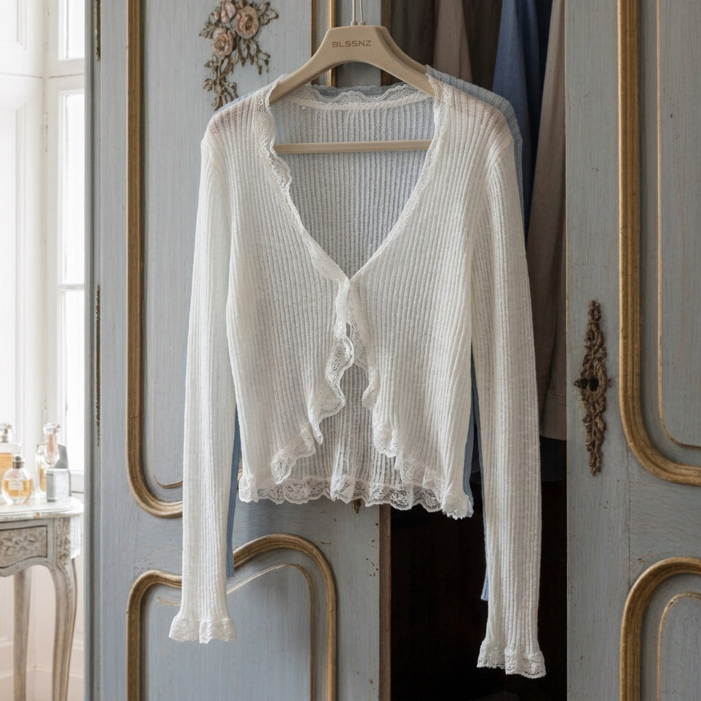 Ruby | Bervienne Lace Trim Open Cardigan