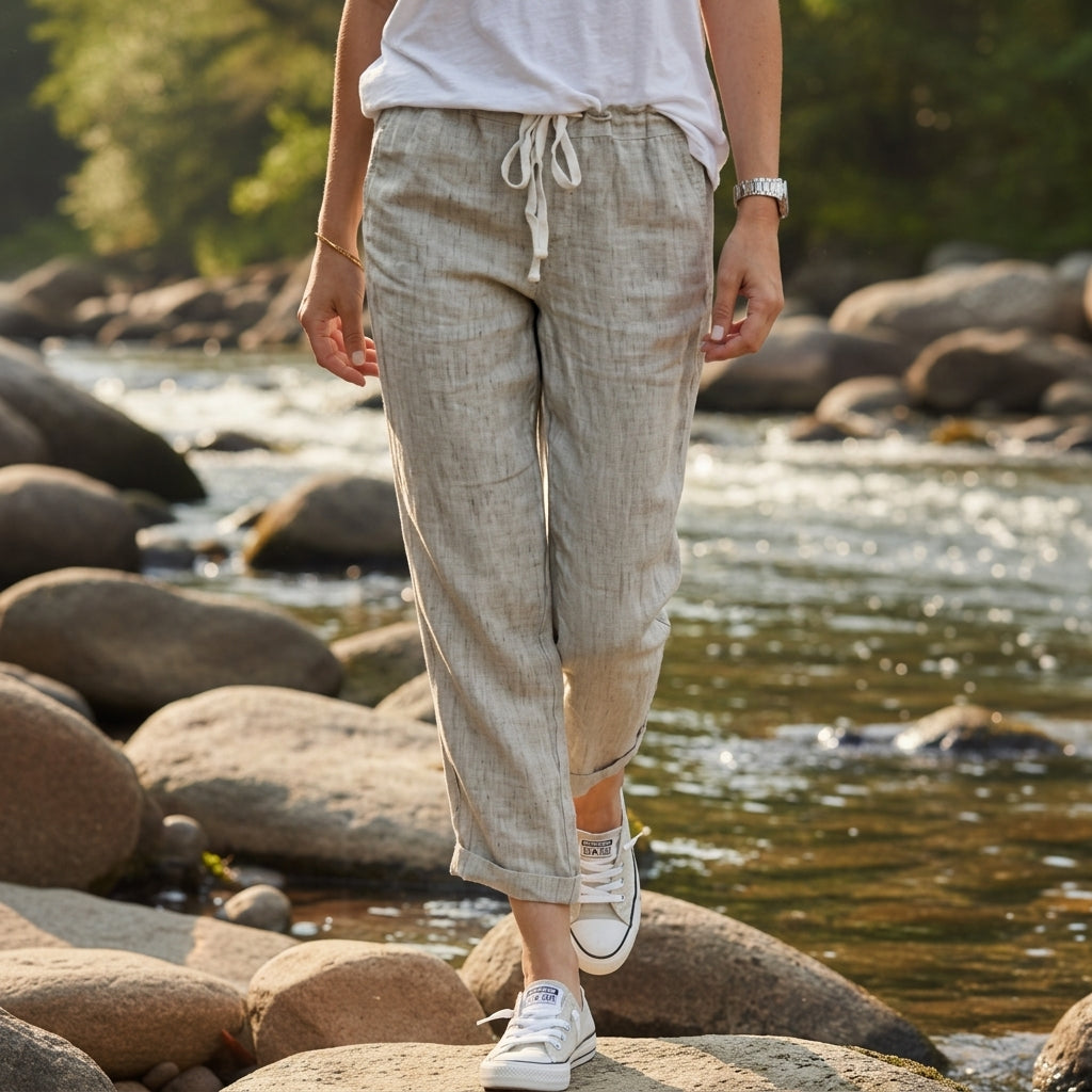 Sadie | Jerez Linen Drawstring Straight Pants