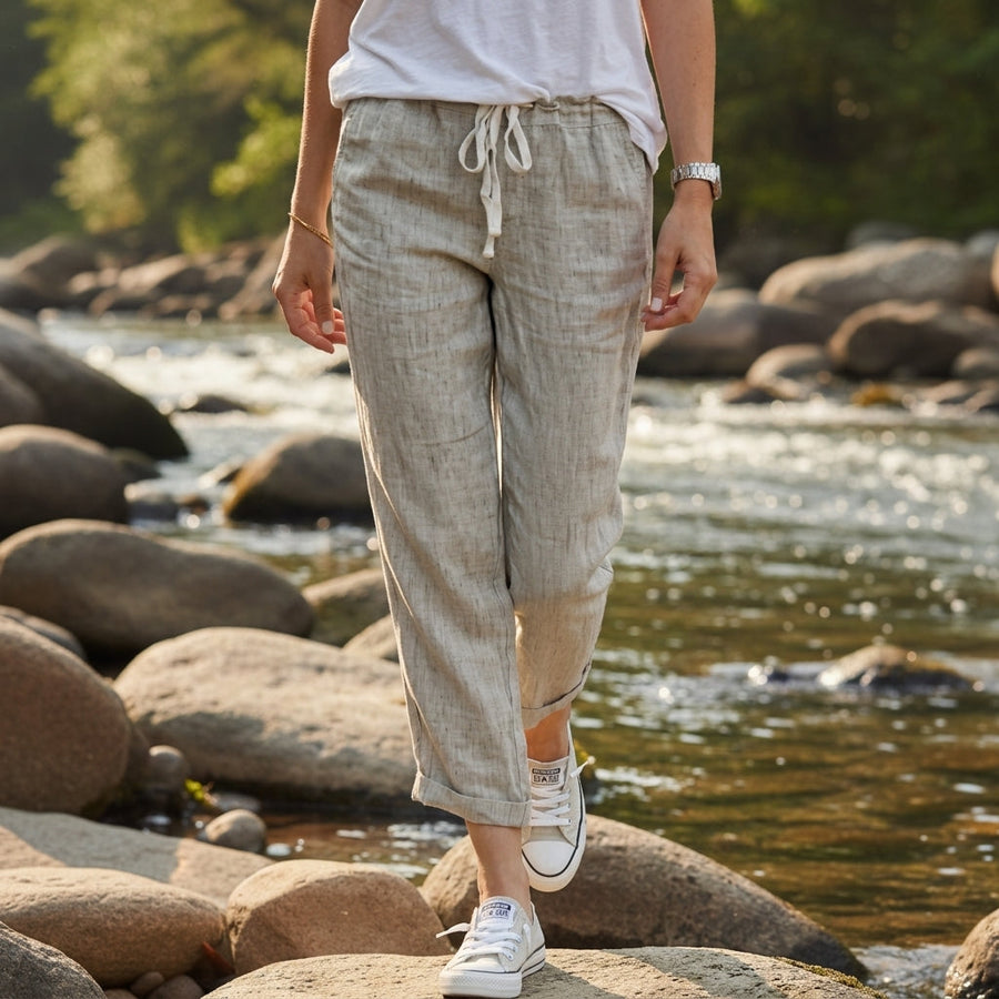 Sadie | Jerez Linen Drawstring Straight Pants