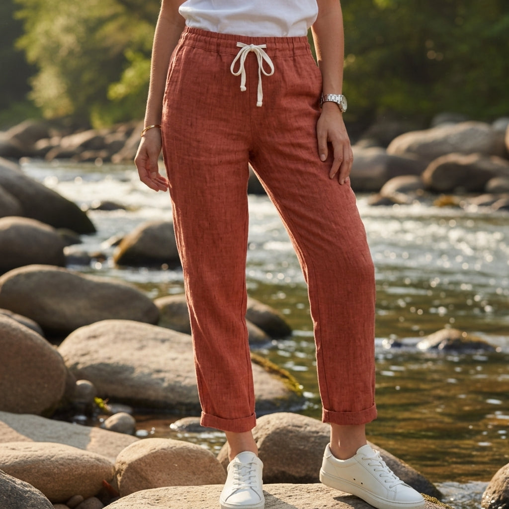 Sadie | Jerez Linen Drawstring Straight Pants